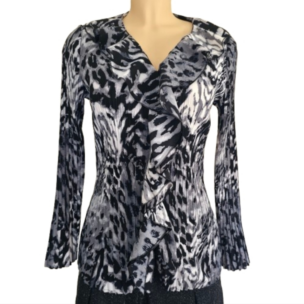 Animal Print Buttom Down Ruffle Neck Blouse Size  S
